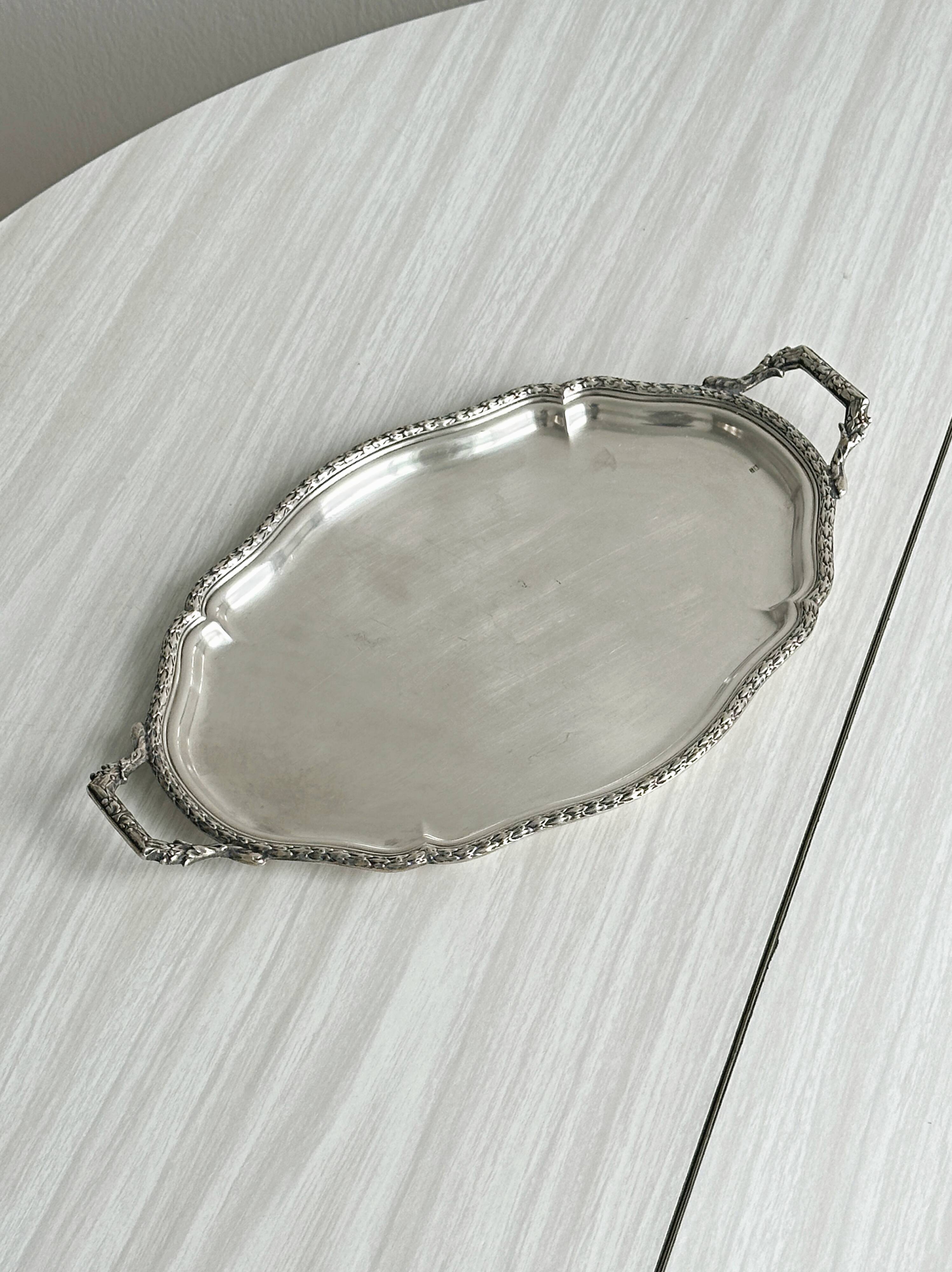 Engraved metal tray with cut-out handles