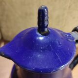 Small vintage French jug with lid, in blue enamel