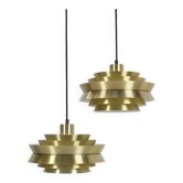 Ensemble de 2 lampes suspendues Granhaga / Carl Thore “Trava” / 33 cm / laiton / or / aluminium / design moderne du milieu du siècle / années 1970