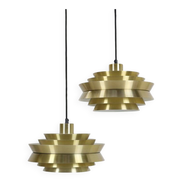 Ensemble de 2 lampes suspendues Granhaga / Carl Thore “Trava” / 33 cm / laiton / or / aluminium / design moderne du milieu du siècle / années 1970