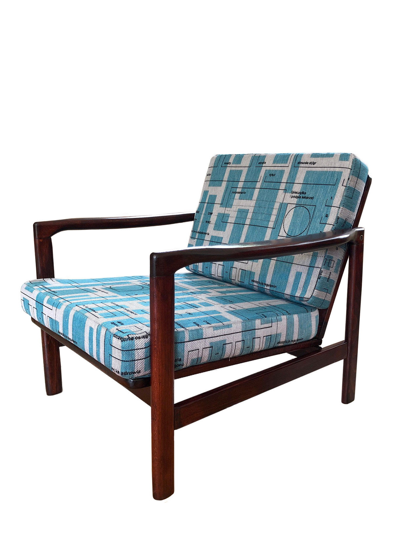 Model B-7752 Blue Jacquard Armchairs by Zenon Bączyk, 1960s, Set of 2