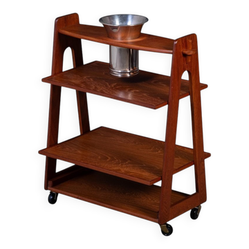 Teak Serving Trolley with Champagne Bucket, Denmark, 1960s