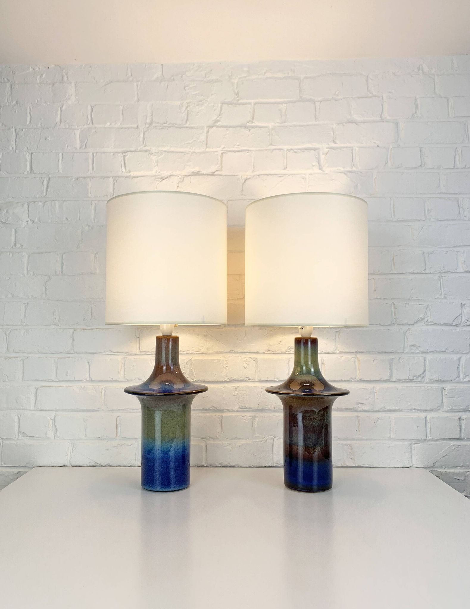 Pair of Einar Johansen ceramic table lamps, Soholm, Denmark, 1960s, Space Age