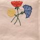 Vintage square linen tablecloth hand-embroidered with floral patterns — 1950s/60s