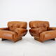 1970s design italian armchairs in wood and cognac leather