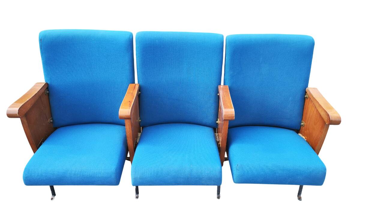 Original Italian Cinema Seating Row, 3 Seats, 1960s