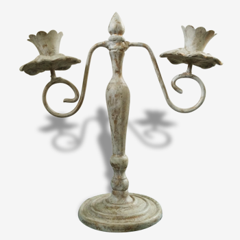 2 branches in iron wrought, cream and gold candlestick