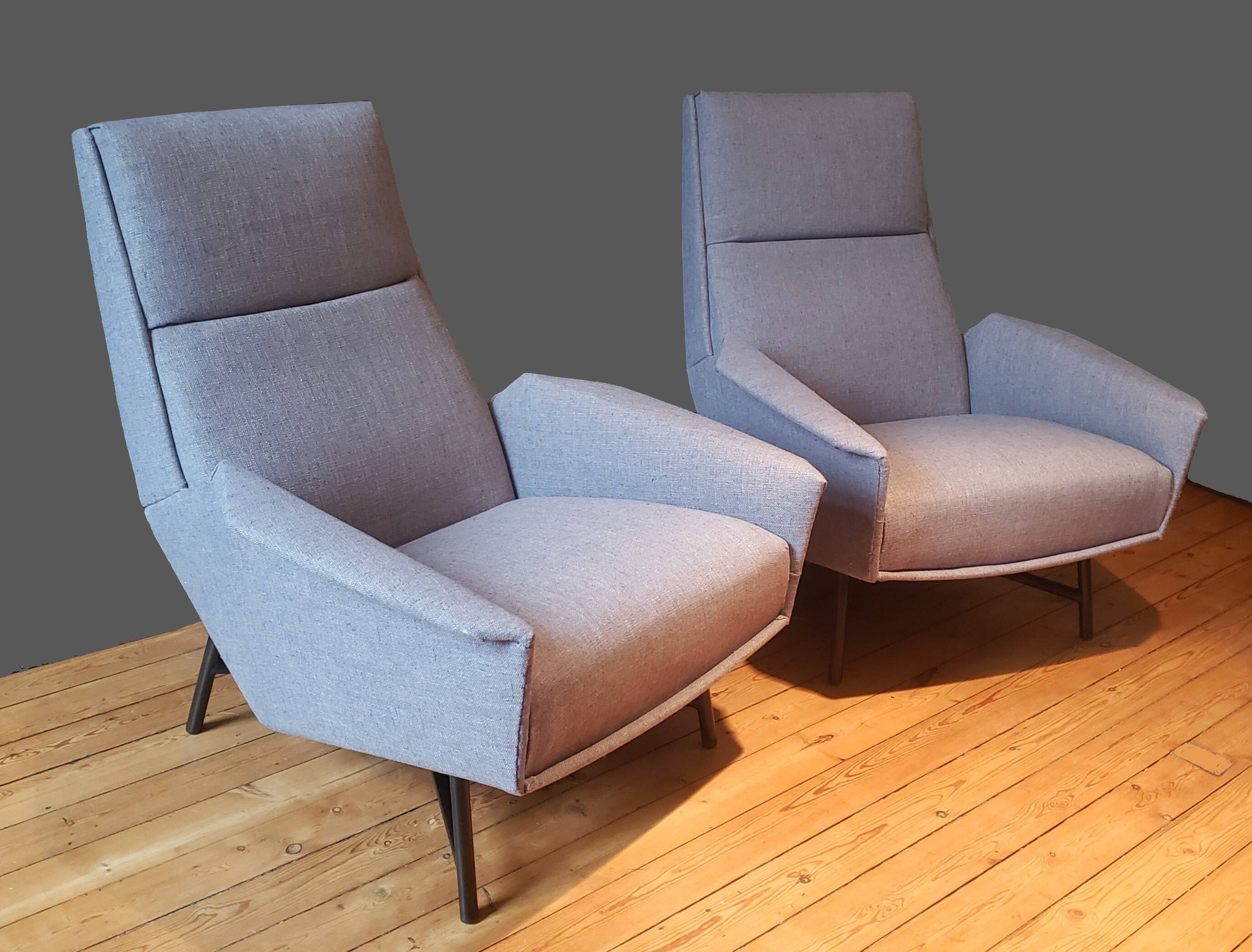 Pair of Guy Besnard armchairs, France 1960, new fabric