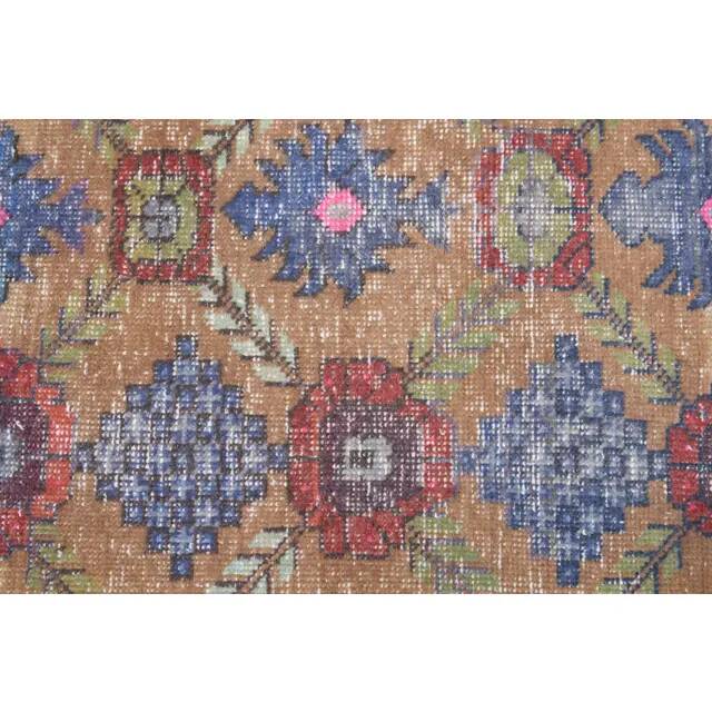 Tapis vintage turc Oushak fait main en laine et coton marron