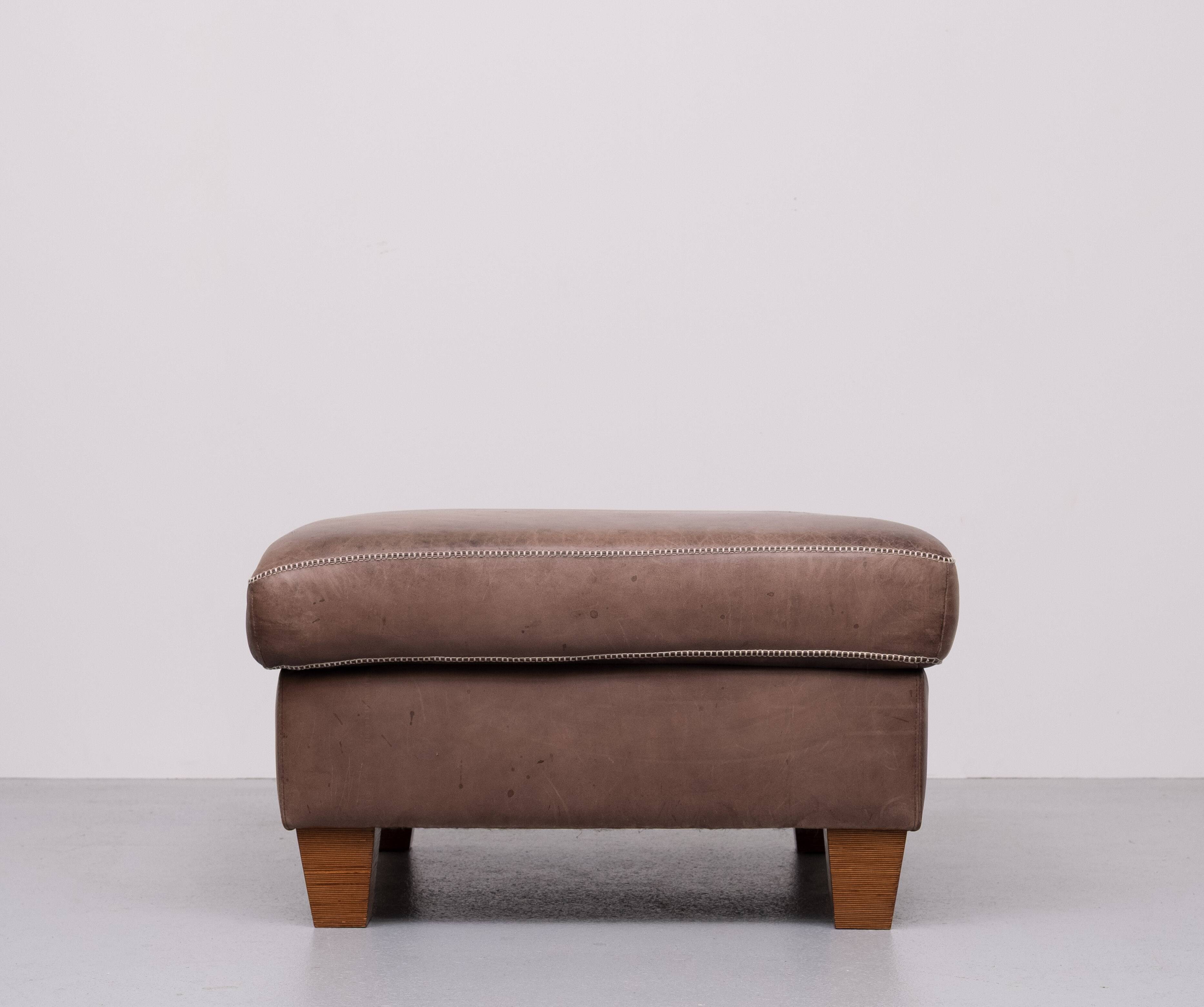 Stich Leather Pouf or Ottoman 1970s