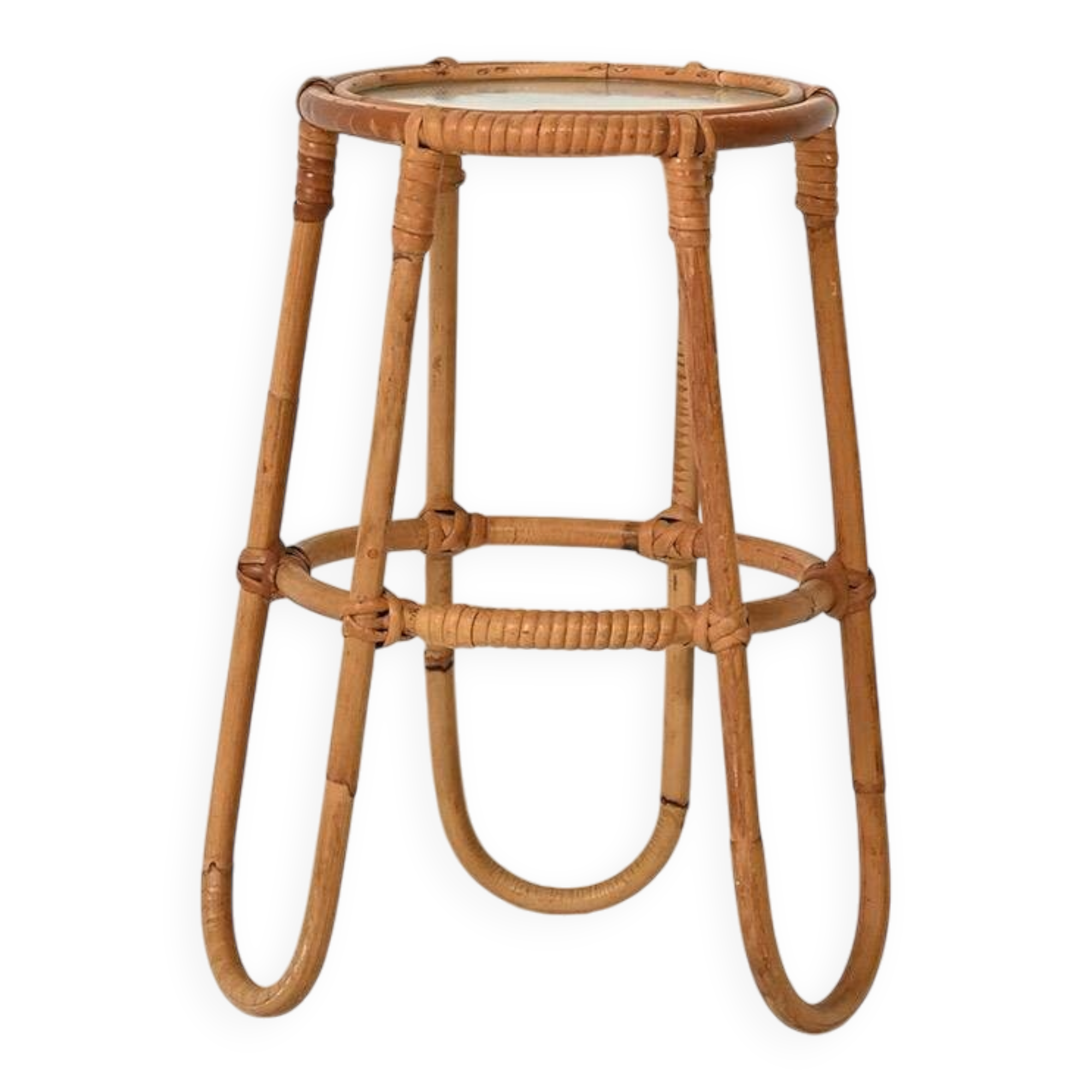 Scandinavian Bamboo Plant Stand with Frosted Glass, 1960s