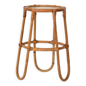 Scandinavian Bamboo Plant Stand with Frosted Glass, 1960s