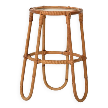 Support à plantes scandinave en bambou avec verre dépoli, années 1960