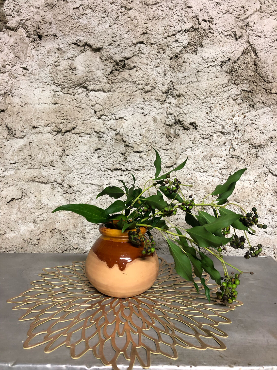 Glazed terracotta ball vase