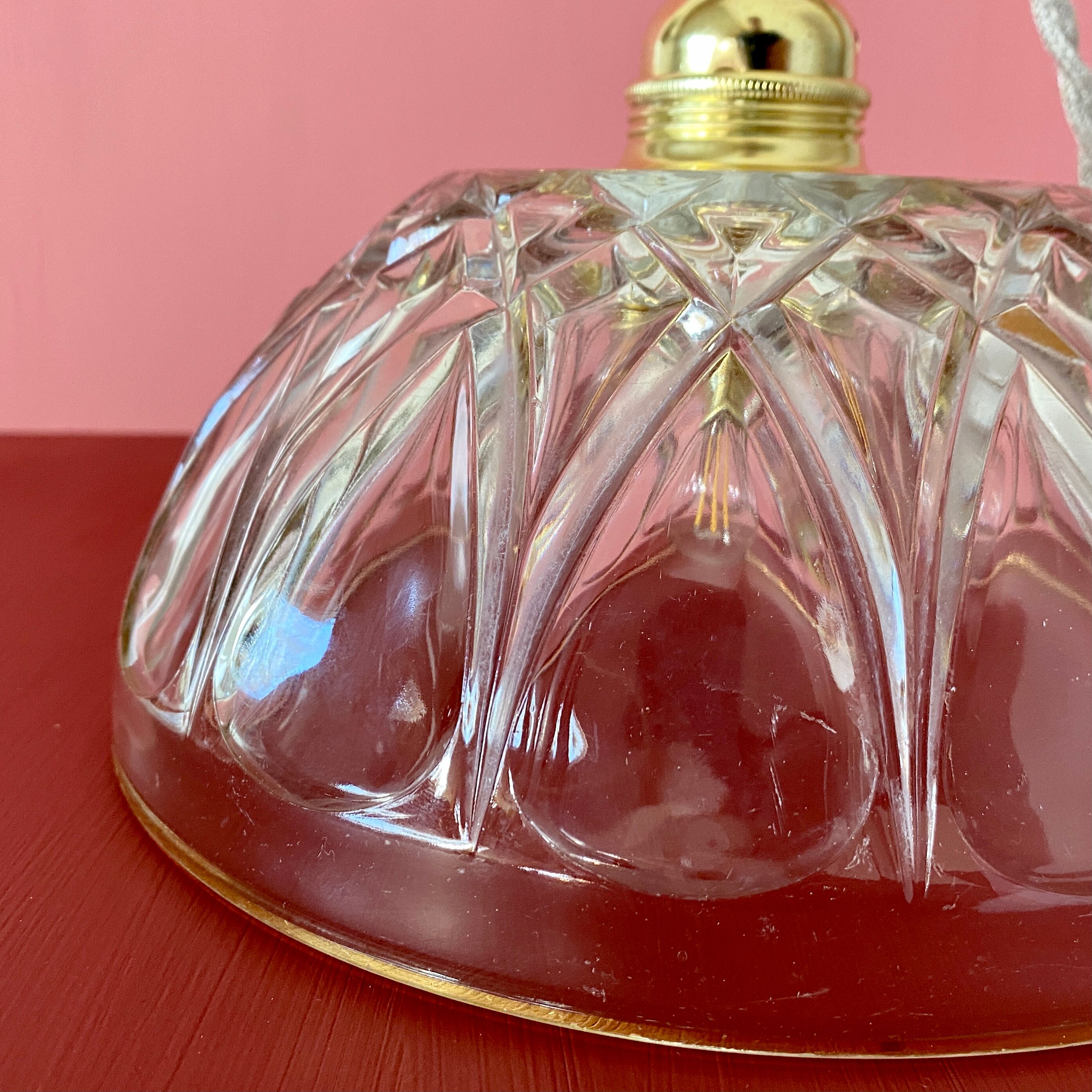 Vintage aabt-jour pendant lamp in molded glass