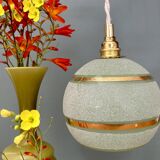 Vintage globe pendant light in green and gold granite glass