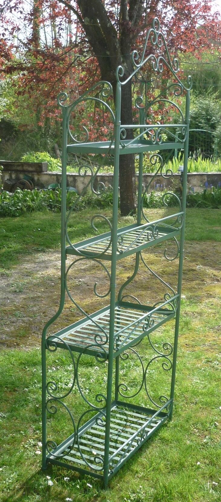 Folding green wrought iron shelf