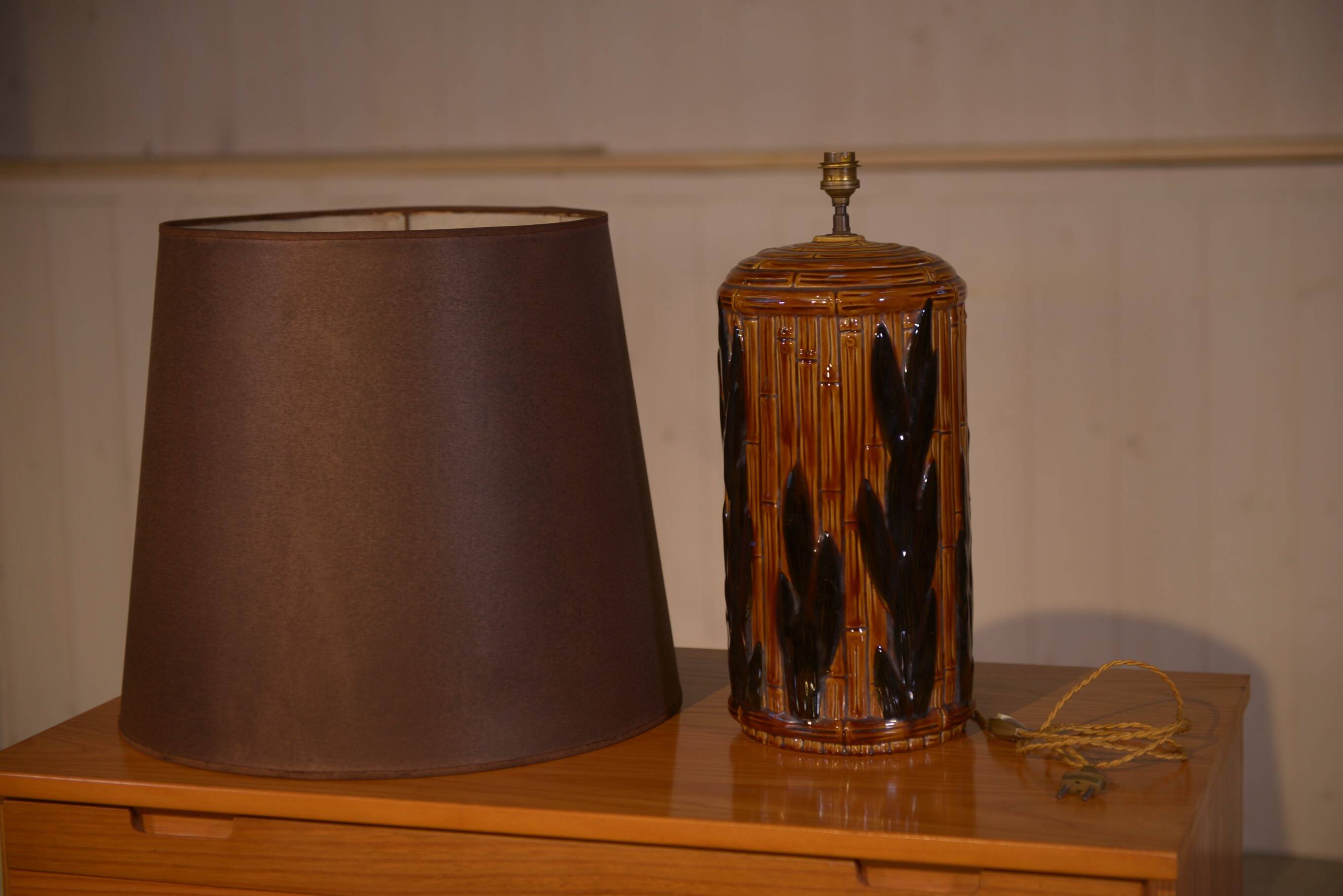 Ceramic lamp with bamboo decor, 1960s
