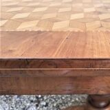 Pedestal table nineteenth century rectangular to central, marquetry tray with geometric decoration