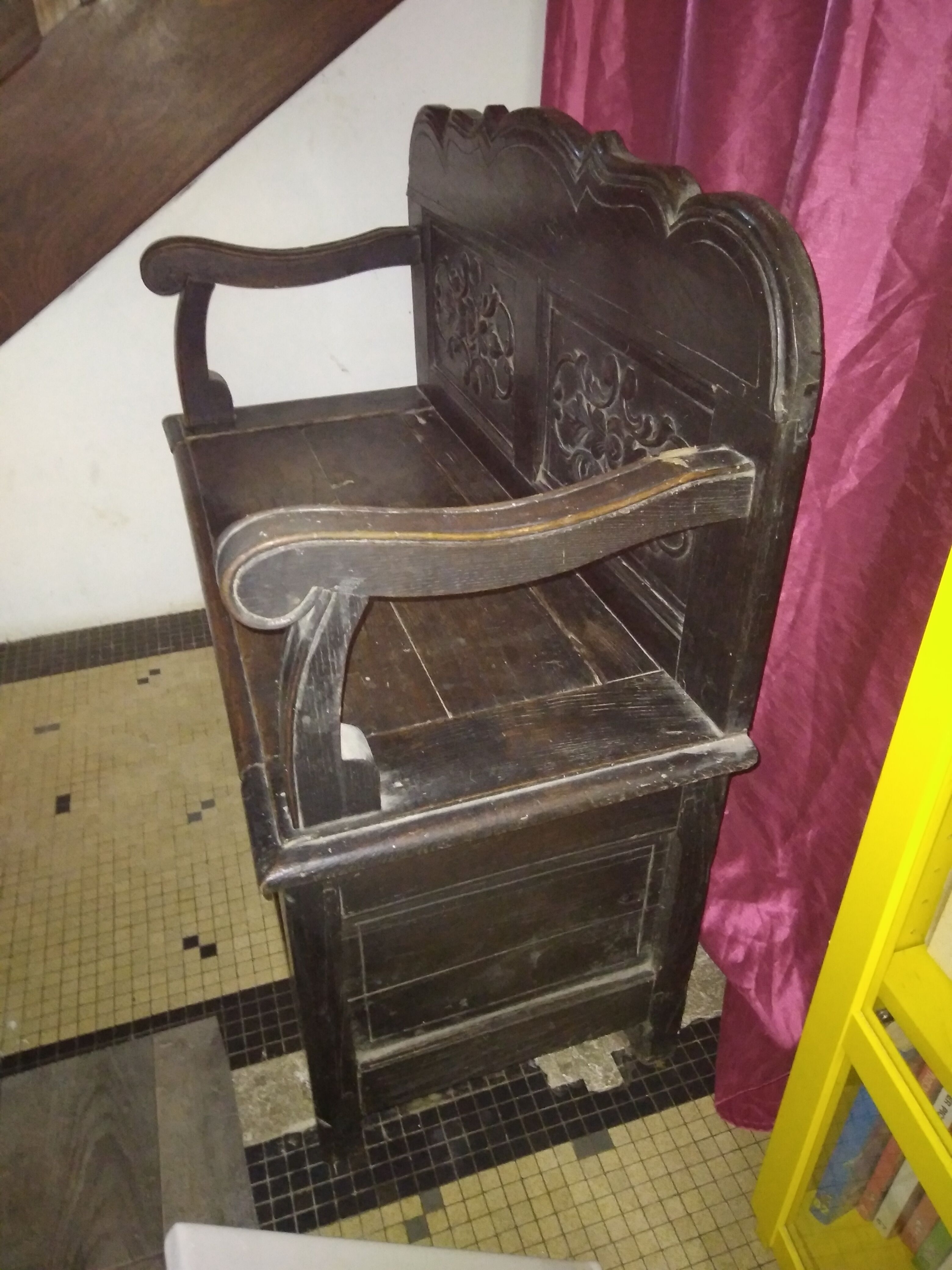 Old Breton enclosed bed chest bench