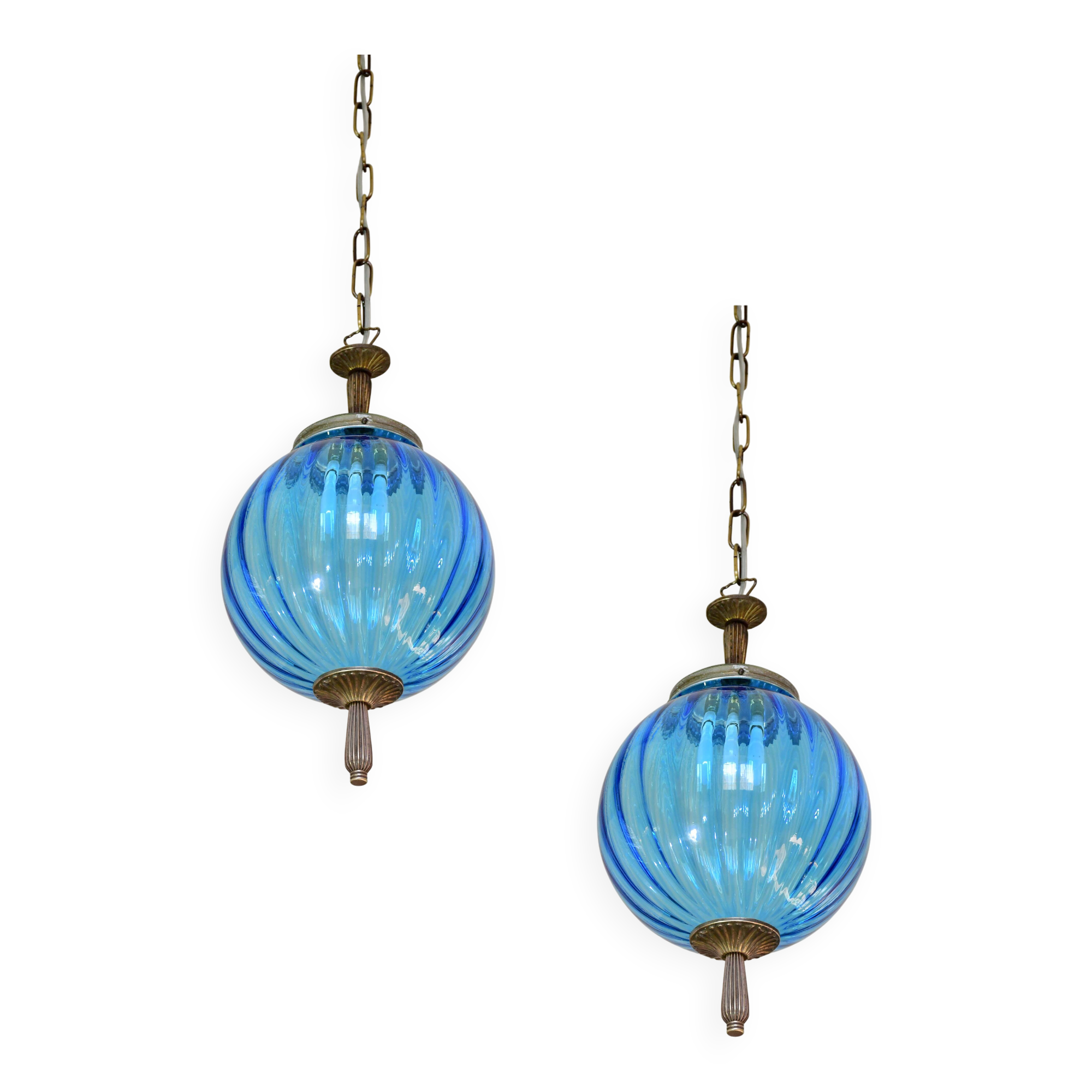 Set of 2 charming vintage Murano blue glass pendant lights, 1960