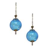 Set of 2 charming vintage Murano blue glass pendant lights, 1960