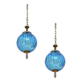 Set of 2 charming vintage Murano blue glass pendant lights, 1960