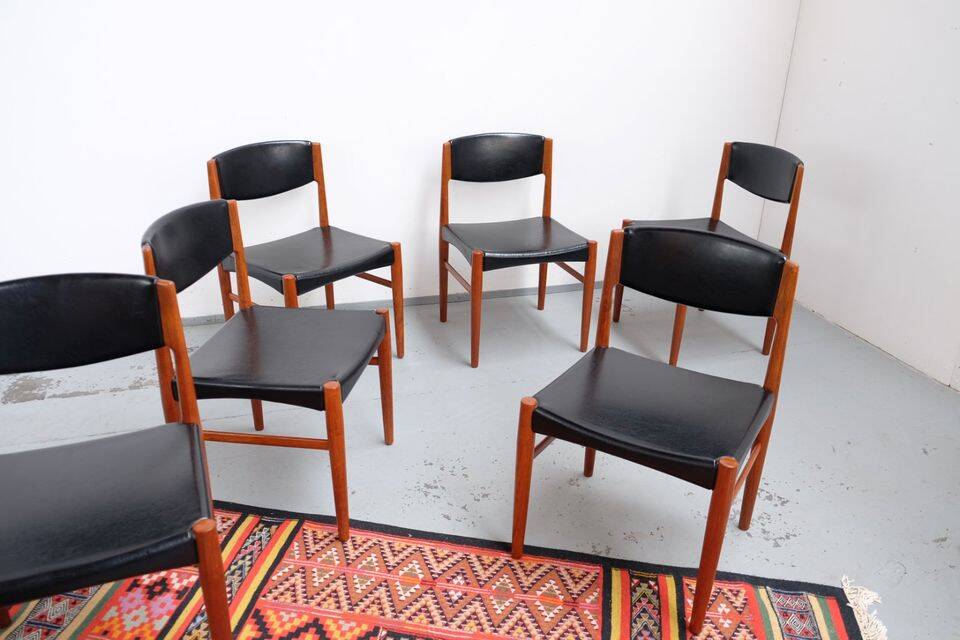 Mid Century Teak Jalk Glostrup Chairs 1960s Retro Vintage (6 pcs)