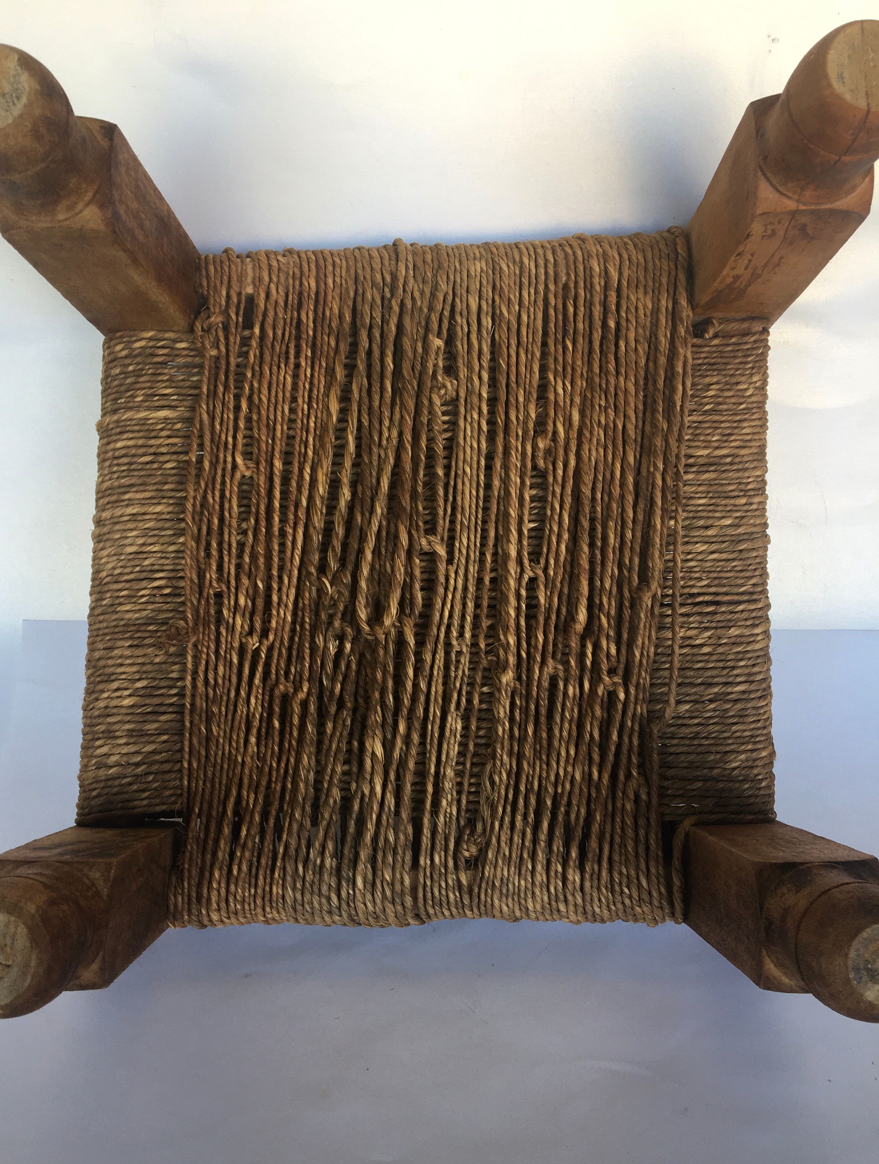 Stool rope and carved wood