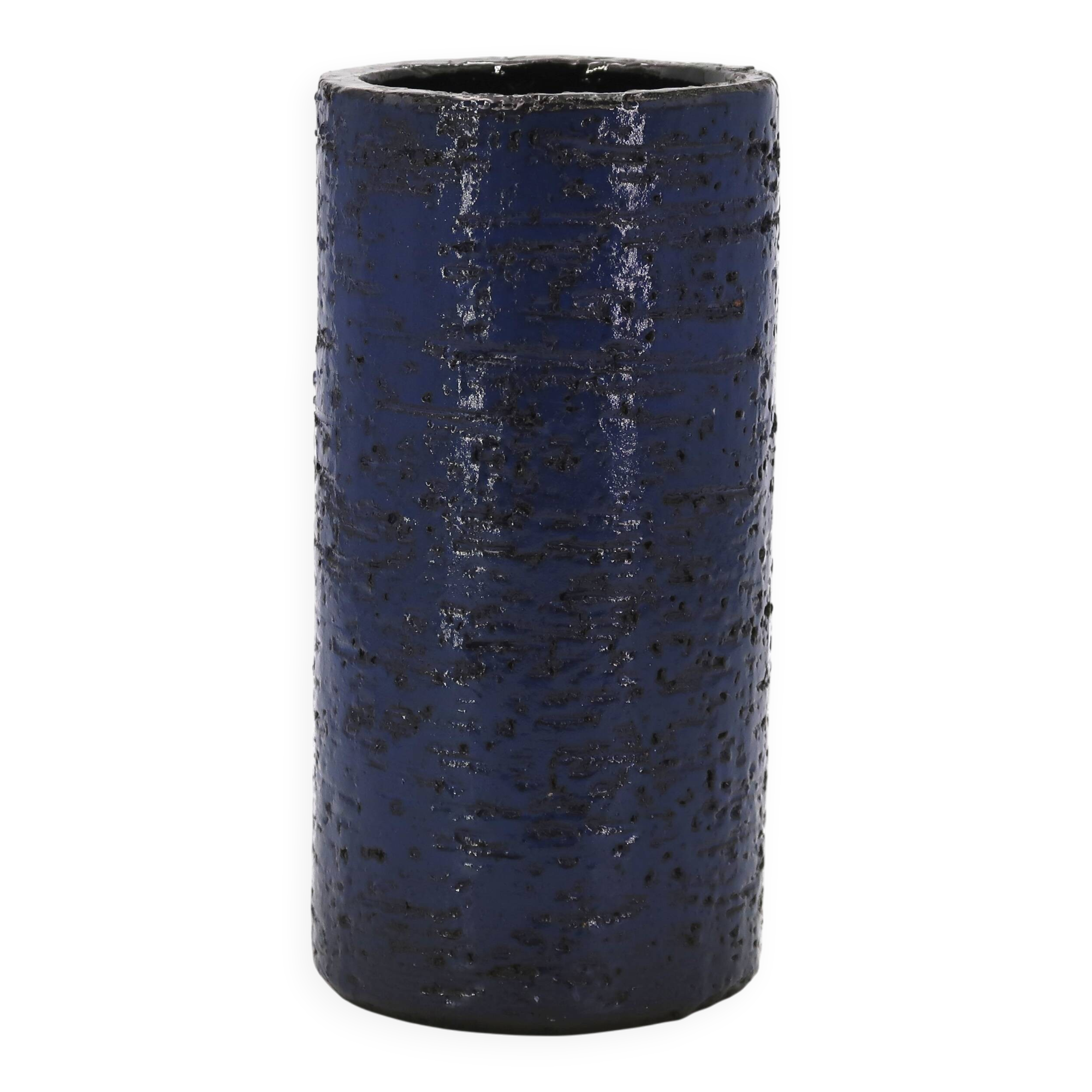 Blue chamotte ceramic roller vase, 1970s