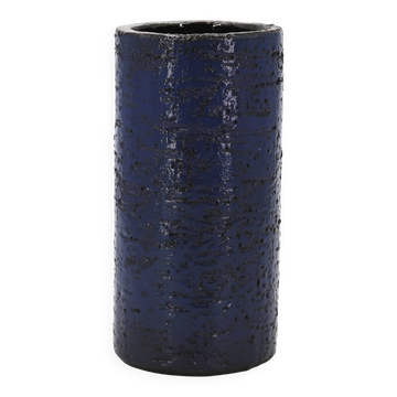 Vase rouleau bleu en céramique chamottée, années 70