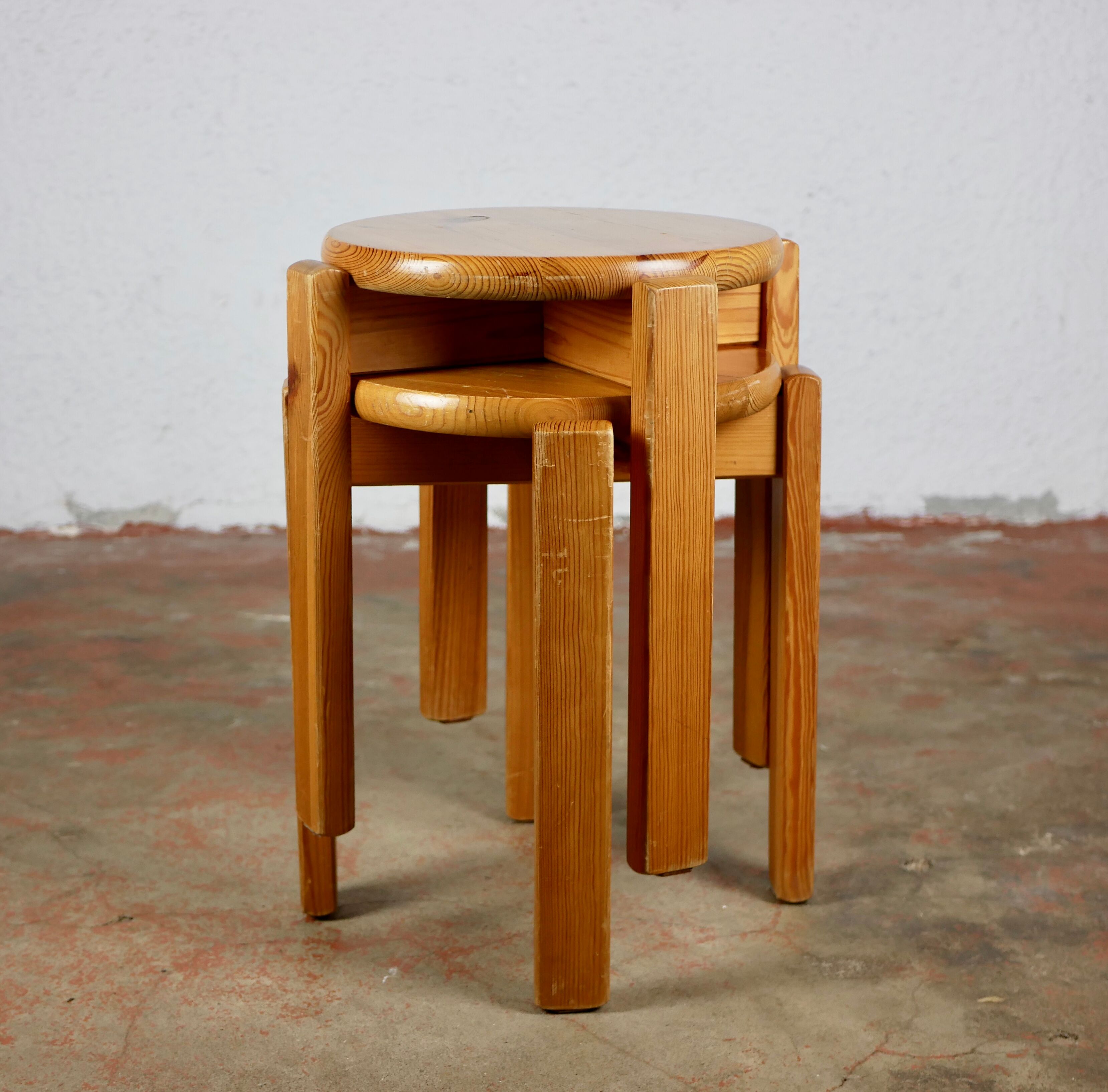 Pair of stackable pine stools