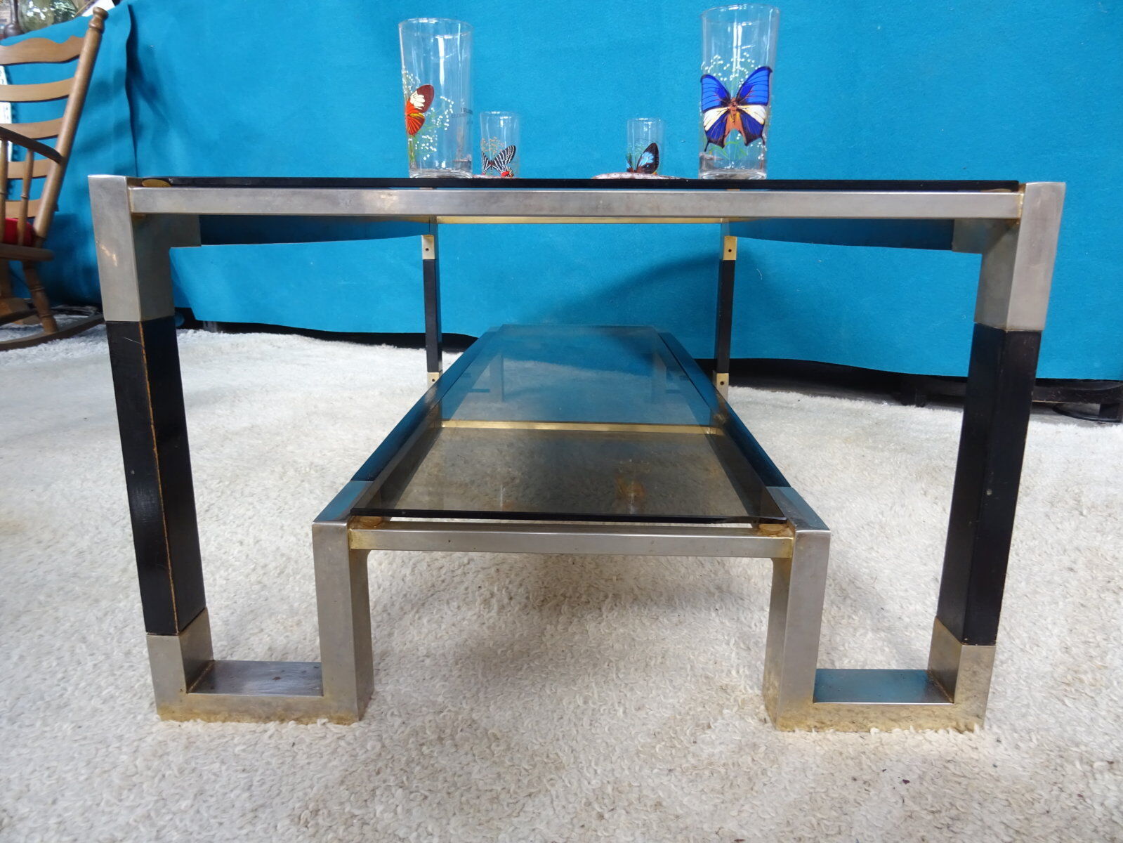 Coffee table metal smoked glasses