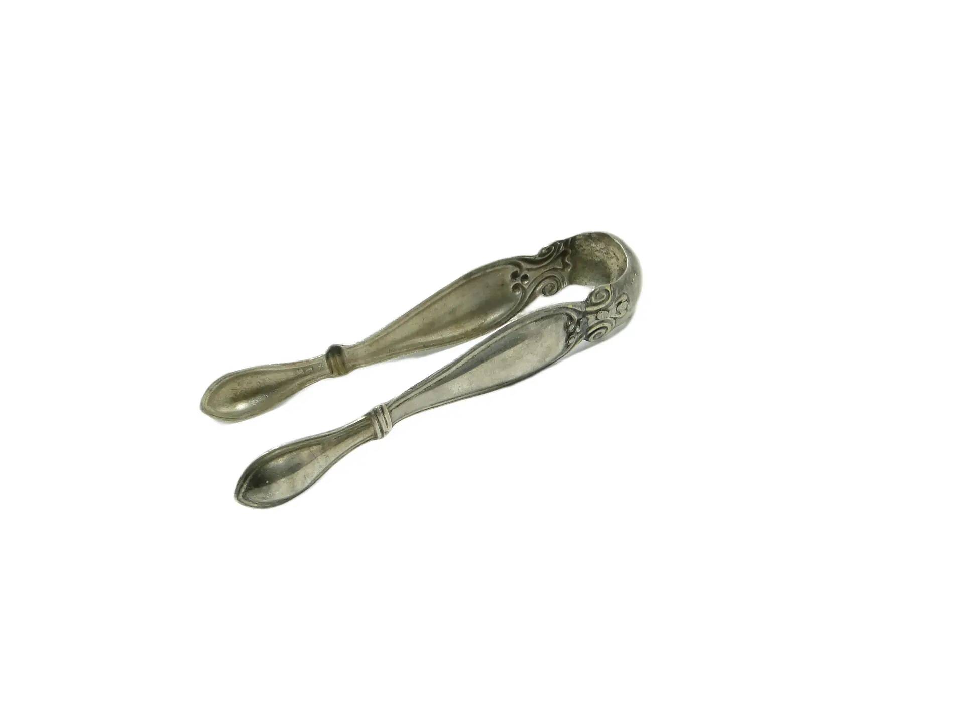 Biedermeier sugar tongs, silver-plated copper, Fraget, Poland, 19th century