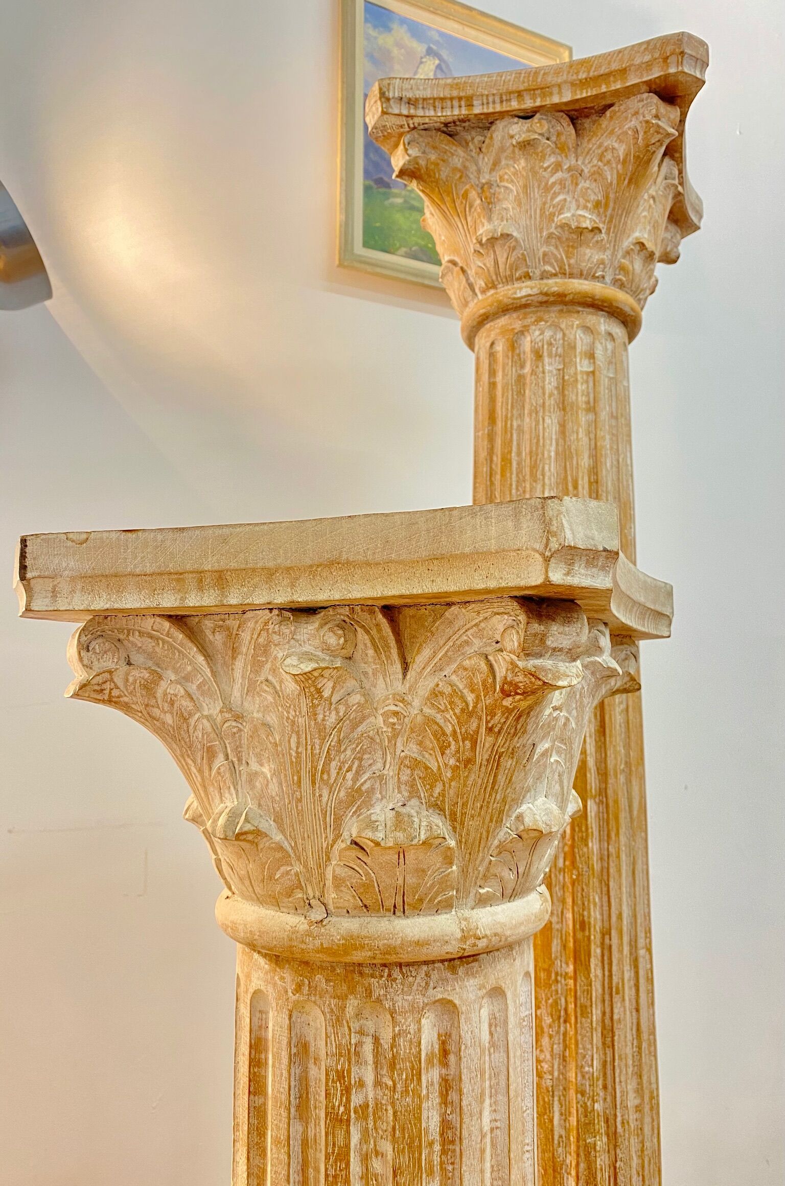 Carved wooden columns Corinthian capital