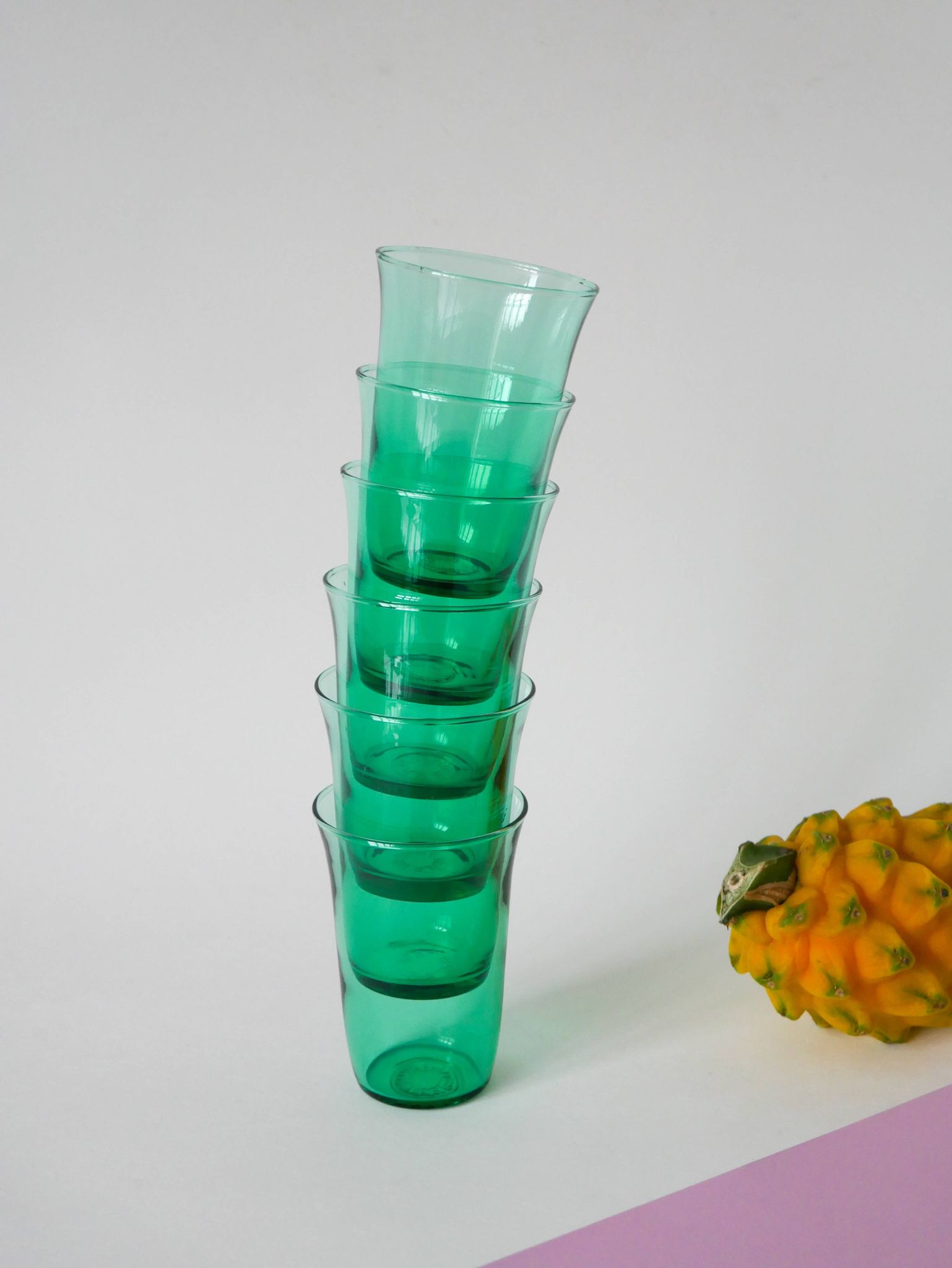 Lot de 6 verres en verre vert 1970