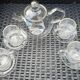 tea set: glass teapot + 4 cups + 4 saucers jeaner glas vintage