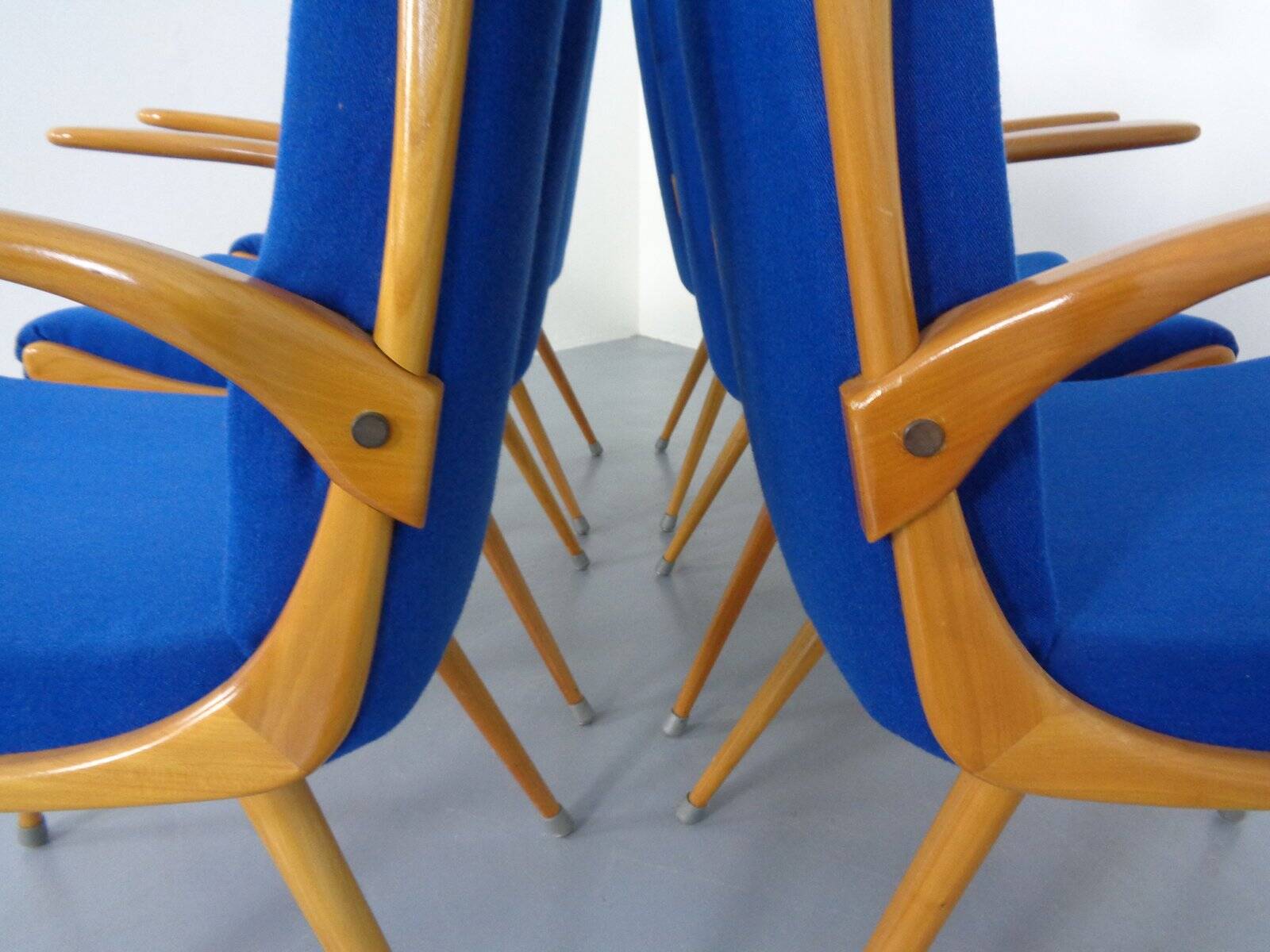 Mid-Century German Boomerang Armchairs in Cherrywood, Set of 6