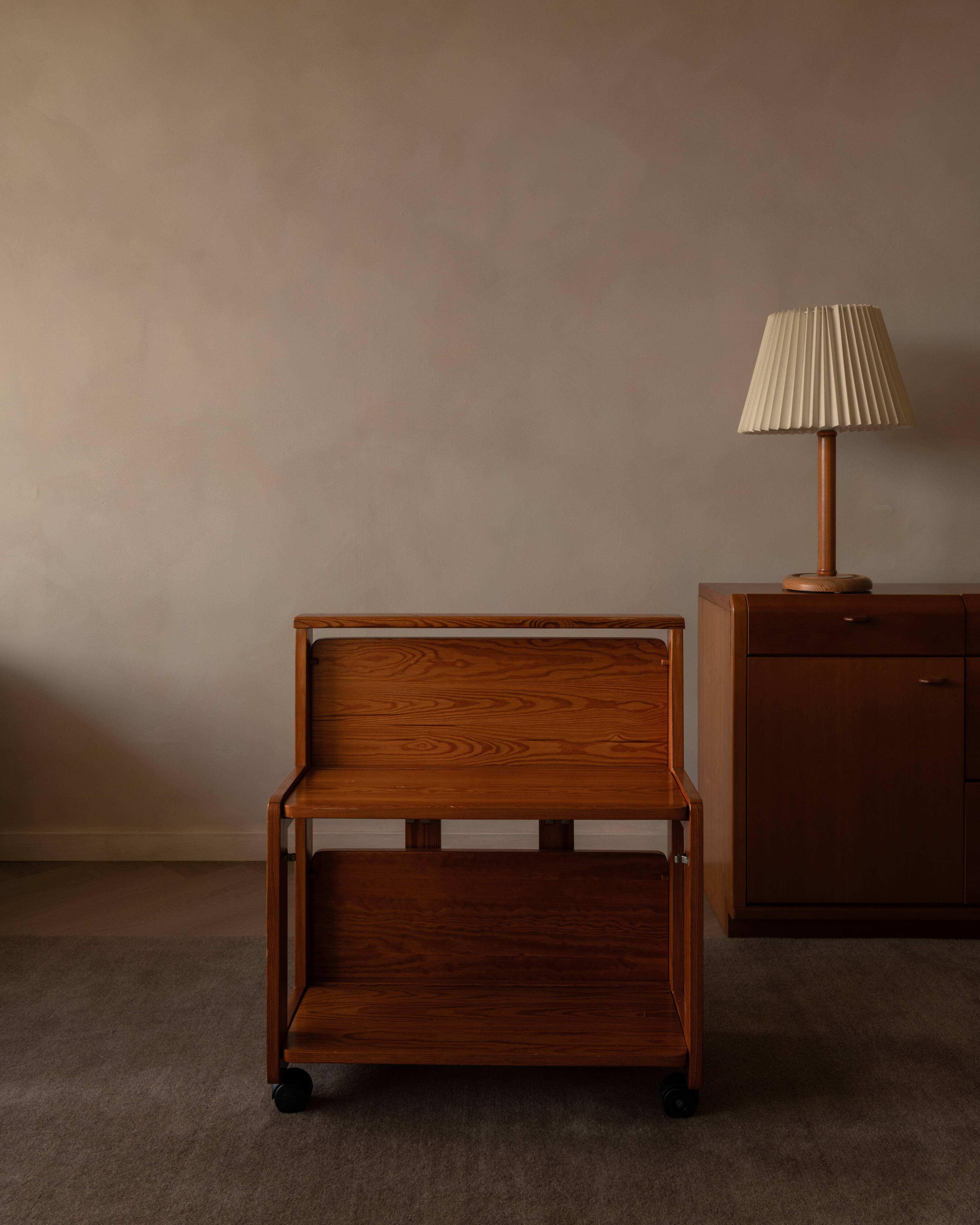 Vintage folding pine service trolley, 1970s