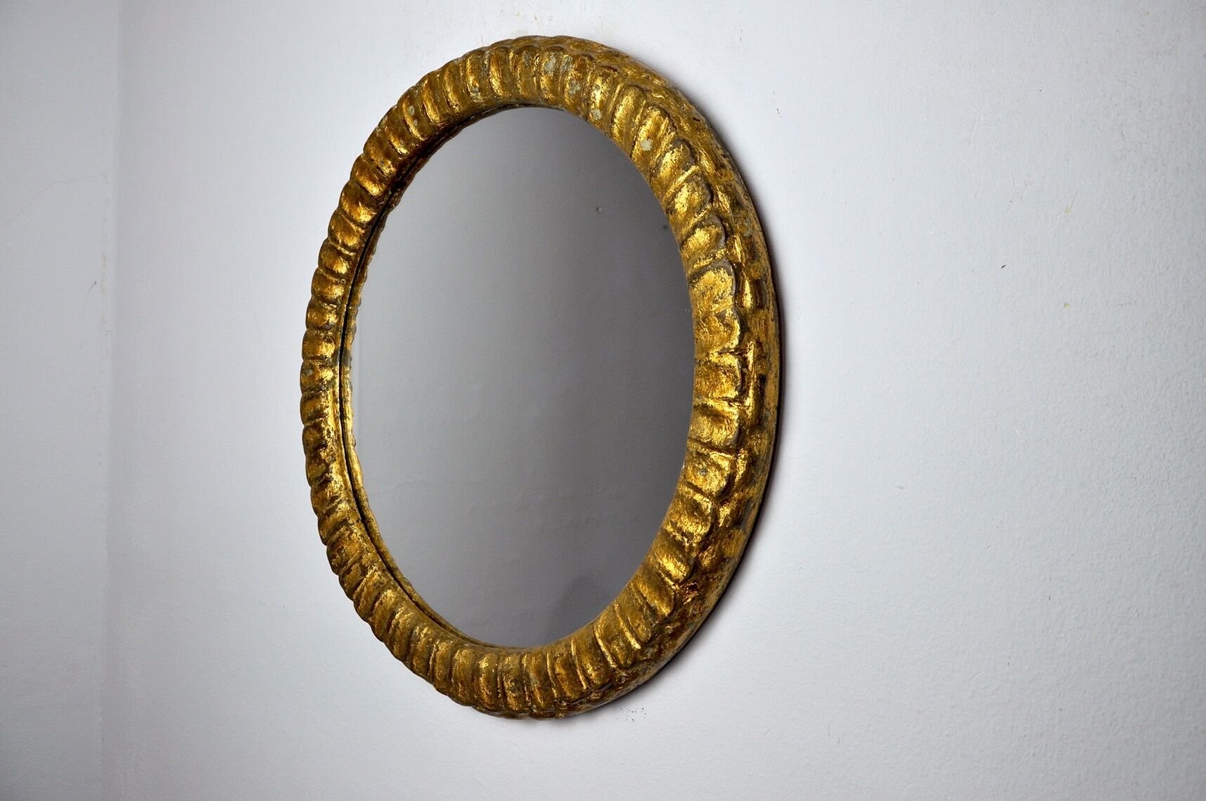 Midcentury gilded wooden sun mirror, France, 49cm