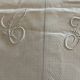 Drap ancien brodé, monogramme CA en lin et coton