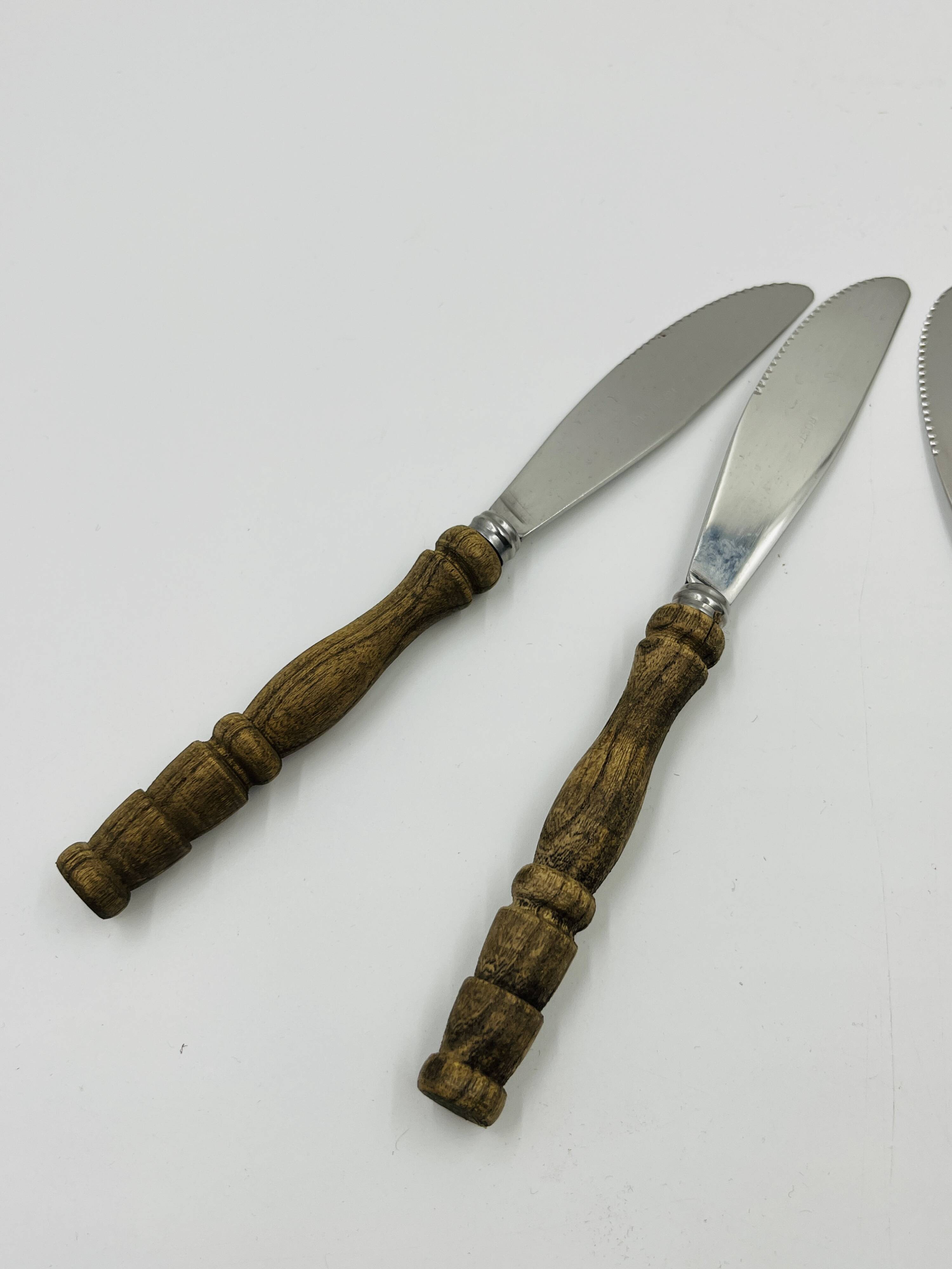 Vintage cutlery set 22 pieces wooden style handles
