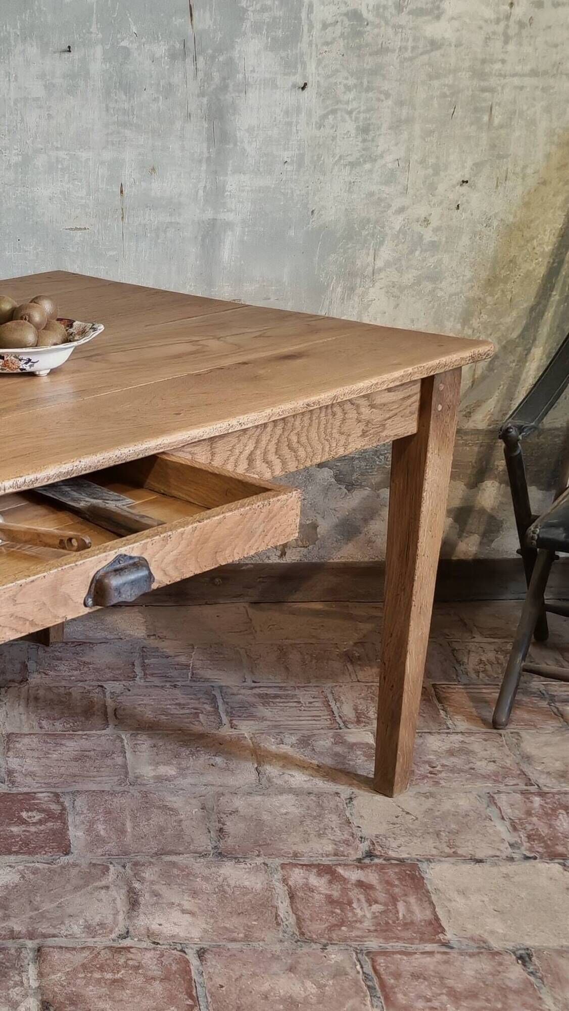 Large authentic farmhouse table made of solid French oak.