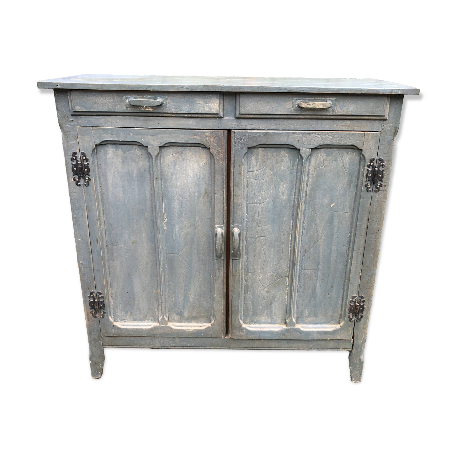 Parisian sideboard painted in blue with 2 doors and 2 drawers.