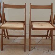 4 vintage varnished wooden folding chairs - Seats completely restored.