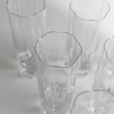 Transparent crystal flower-shaped drinking glasses, vintage 1980s Italy, set of 6 for water and long drinks