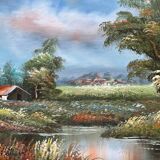 Tableau : huile sur toile représentant un paysage
