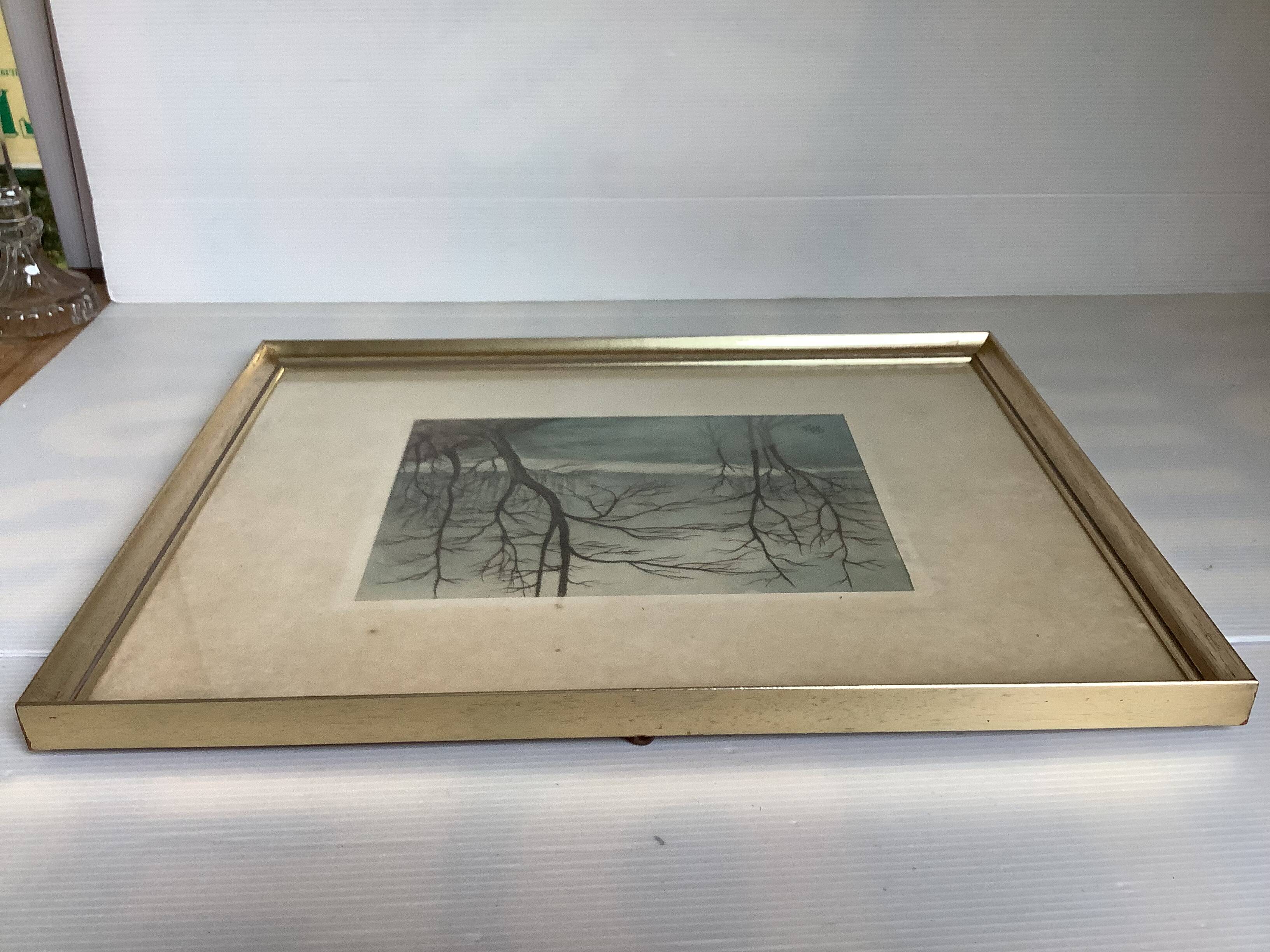 Winter landscape frame gouache