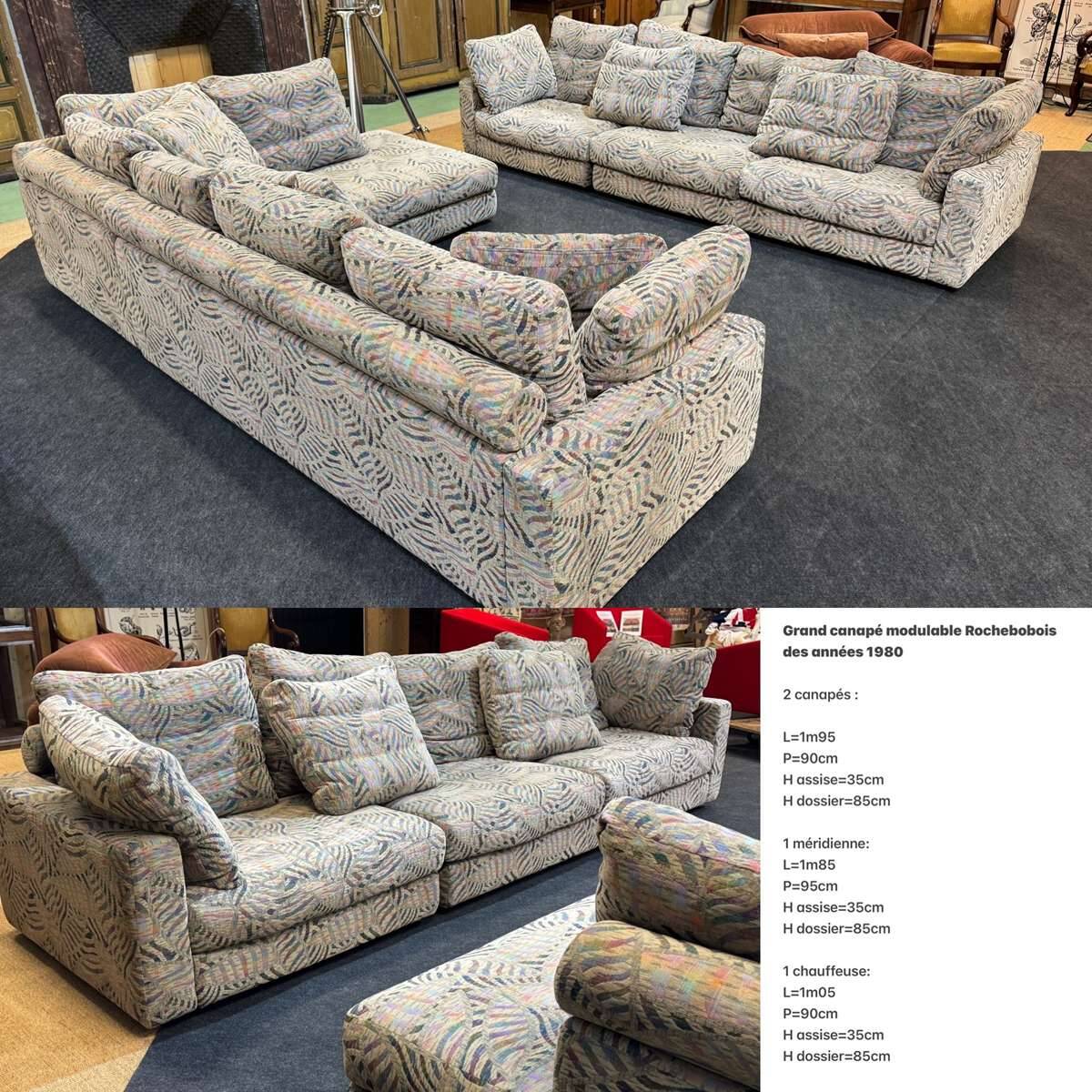Modular sofa by Roche Bobois from the 1980s in fabric, 2 modules.