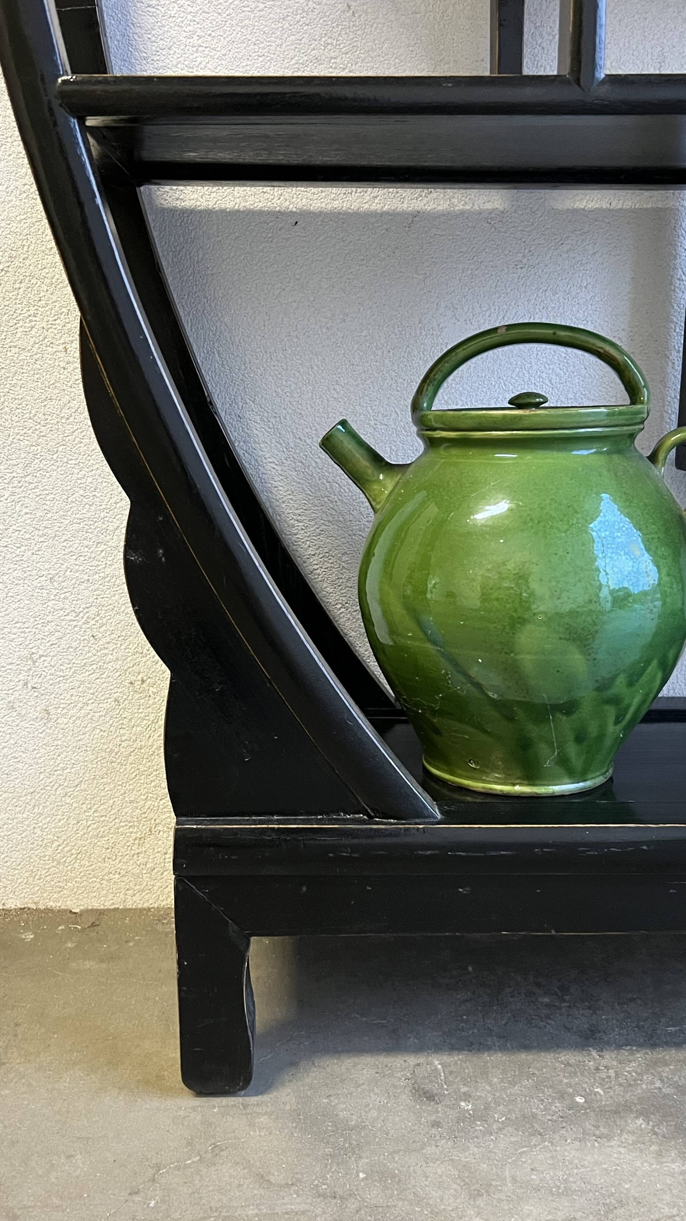 Vintage Black Circular Asian-Inspired Shelf Étagère, 2 parts